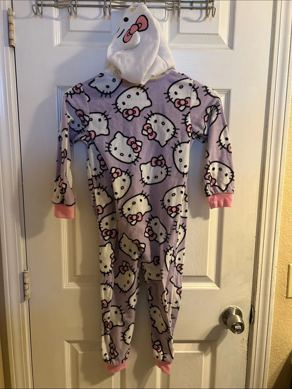 Hello Kitty Lavender and White Fleece One-Piece Pajama Footie with Pink Accents